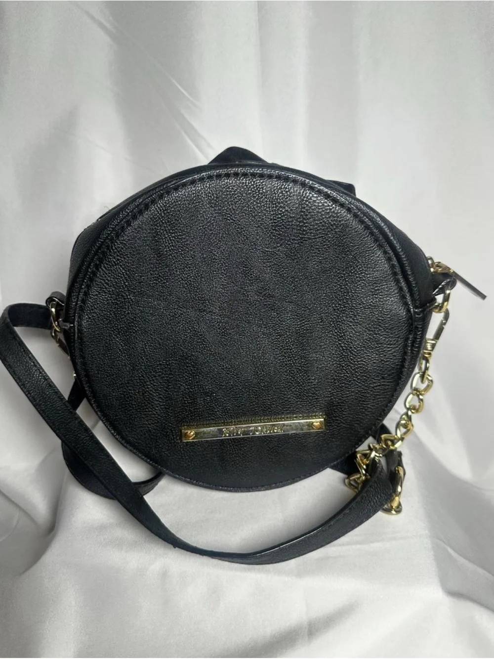Black Ruffle Crossbody Bag with Gold Hardware